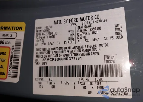 2022 Ford Bronco Sport Big Bend from USA, damaged, VIN 3FMCR9B66NRD77881